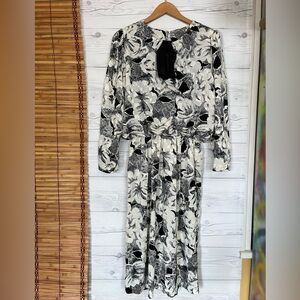 Vtg 80's Pellini Blouson Dress Floral Modest Long Sleeve USA Made Size 14